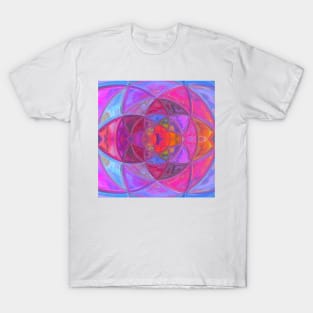 Mosaic Kaleidoscope Flower Pink Blue and Yellow T-Shirt